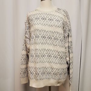Vintage 60s 70s Jantzen Cream Blue Knit Diamond USA Made Jumper Sweater Men's Lg